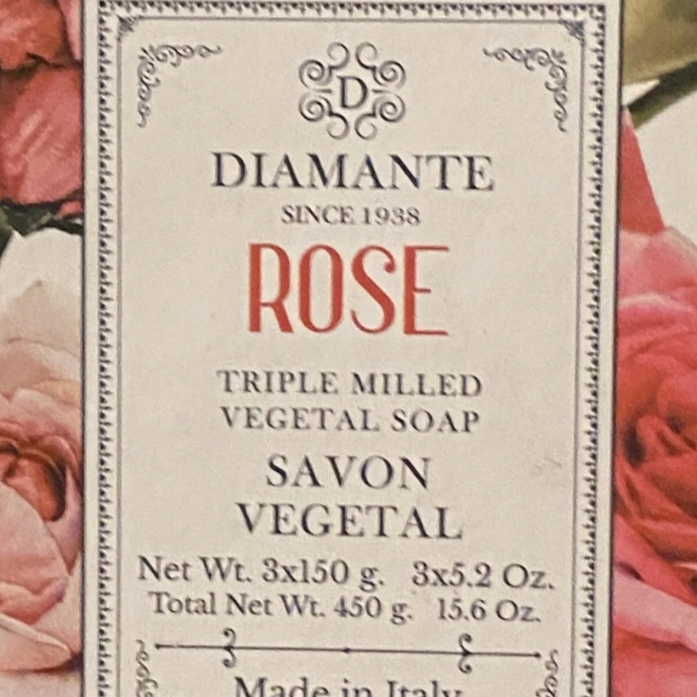Diamante Luxury Bar Soap Set Rose Full Size 3 Bars Savon Vegetal NIB